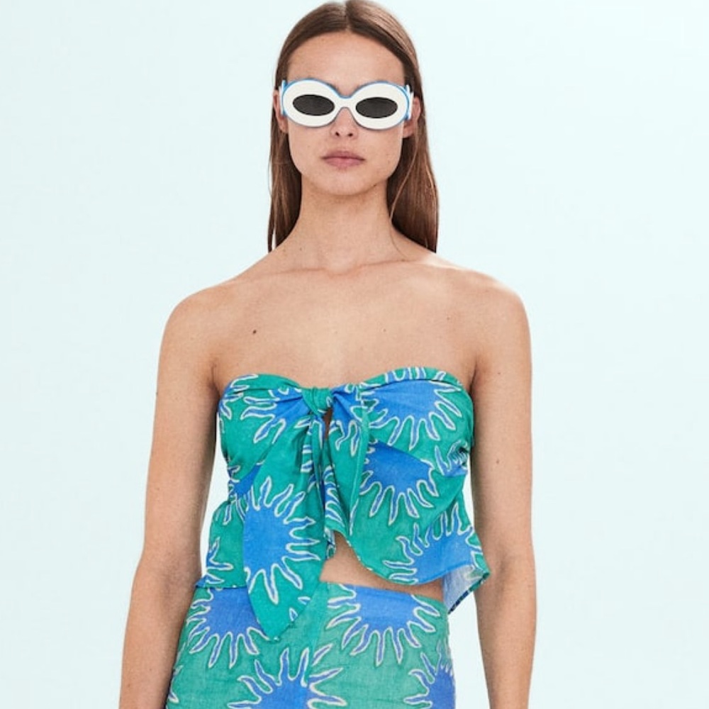 MANGO Bandeau Top with Knot Print